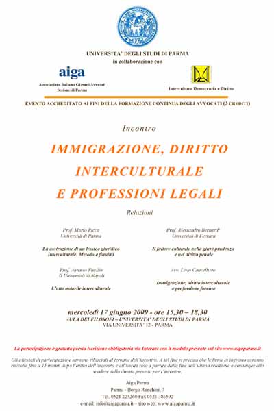 Immigrazione e diritto interculturale locandina